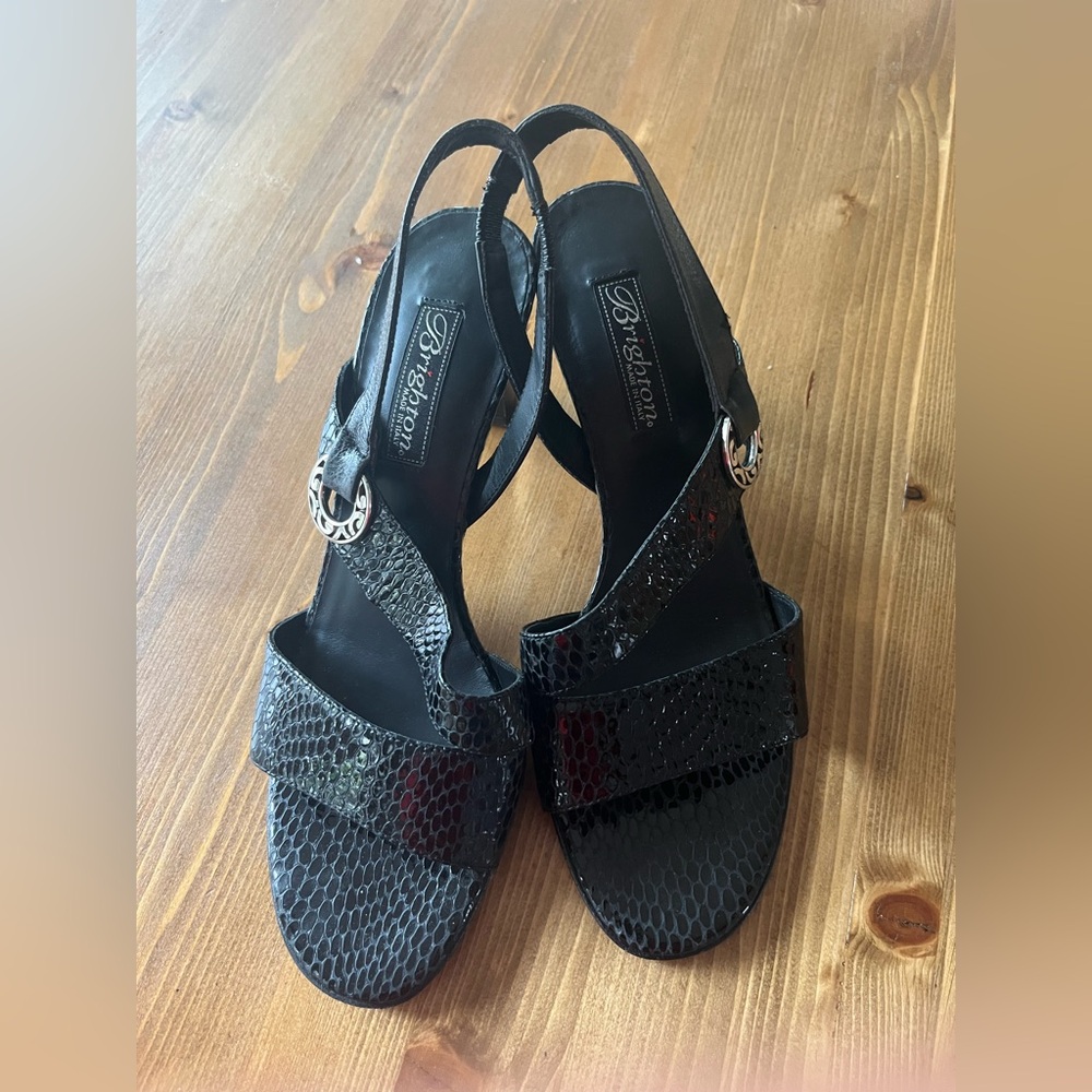 Brighton Black Patent Textured Slingback Heels